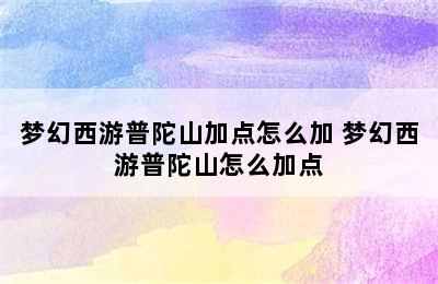 梦幻西游普陀山加点怎么加 梦幻西游普陀山怎么加点